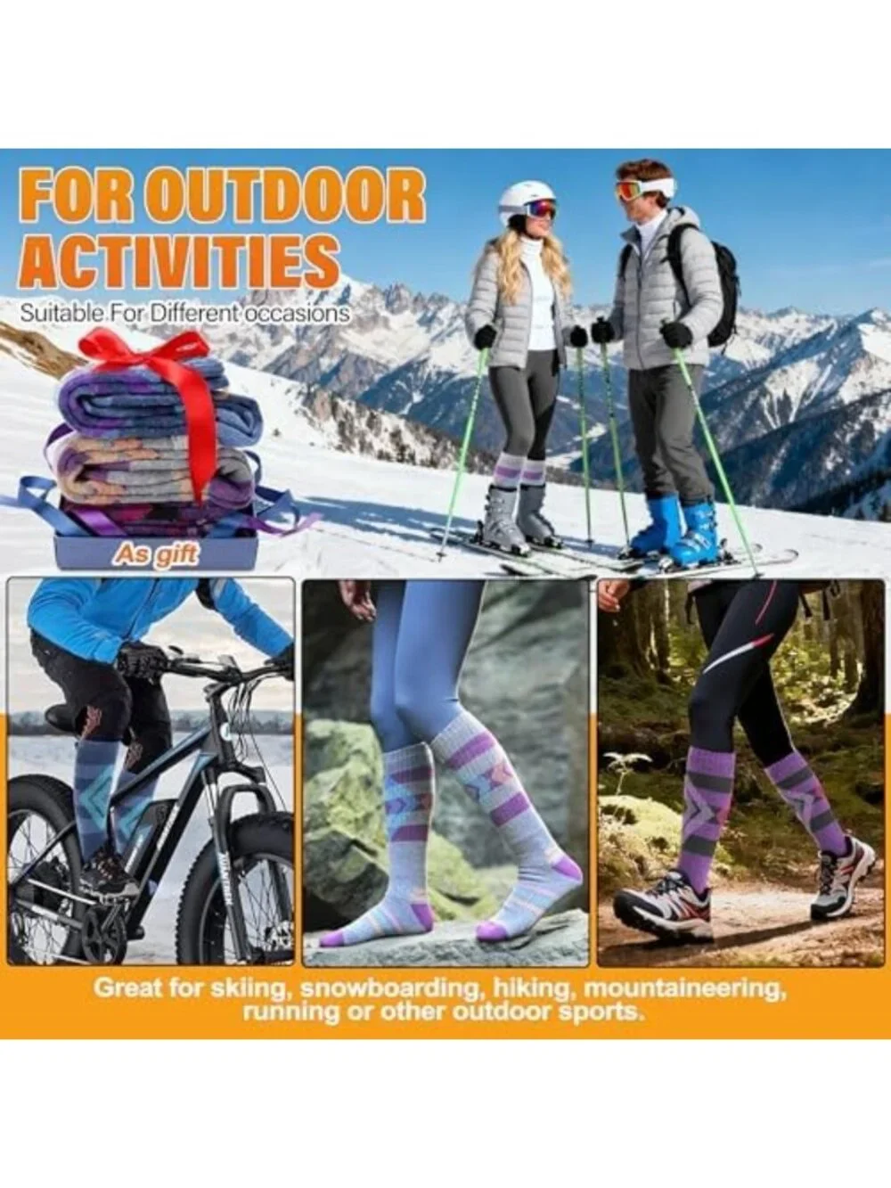 3 Pairs Thick Merino Wool Ski Socks - Thermal Knee High for Winter Sports